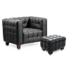 Buy Lukus Armchair with Matching Ottoman - Premium Leather Black 13187 - in the UK