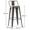 Buy Bistrot Metalix style bar stool with small backrest - 76 cm - Metal and Light Wood Red 59694 with a guarantee