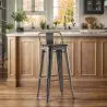 Buy Bistrot Metalix style bar stool with small backrest - Metal and dark wood - 76 cm White 59693 - in the UK