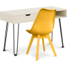Buy Office Desk Table Wooden Design Hairpin Legs Scandinavian Style Hakon + Premium Brielle Scandinavian Design chair with cushion Yellow 60117 - in the UK