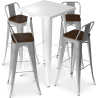 Buy White Bar Table + X4 Bar Stools Set Bistrot Metalix Industrial Design Metal and Dark Wood - New Edition Silver 60130 in the United Kingdom