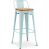 Buy Bar stool with small backrest Bistrot Metalix industrial Metal and Light Wood - 76 cm - New Edition Light blue 60152 - prices