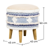 Buy Pouffe Stool in Boho Bali Style, Wood and Cotton - Zoe Bali Blue 60261 in the United Kingdom