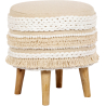 Buy Pouffe Stool in Boho Bali Style, Wood and Cotton - Isabella Bali Ivory 60262 in the United Kingdom