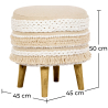 Buy Pouffe Stool in Boho Bali Style, Wood and Cotton - Isabella Bali Ivory 60262 with a guarantee