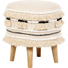 Buy Pouffe Stool in Boho Bali Style, Wood and Cotton - Jessie Bali Cream 60266 - in the UK