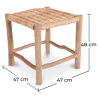 Buy Low Garden Stool in Boho Bali Style, Rattan and Wood - Marcra Natural wood 60290 in the United Kingdom