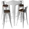 Buy Silver Bar Table + X4 Bar Stools Set Bistrot Metalix Industrial Design Metal and Dark Wood - New Edition Pastel orange 60432 in the United Kingdom