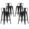 Buy Pack of 4 Bar Stools with Backrest - Industrial Design - 60cm - New Edition - Metalix Black 60439 - in the UK
