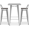 Buy Silver Bar Table + X2 Bar Stools Set Bistrot Metalix Industrial Design Metal and Dark Wood - New Edition Silver 60448 - in the UK