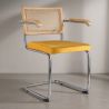 Buy Dining Chair with Armrests - Velvet Upholstery - Wood & Rattan - Wanda Dark green 60457 - prices