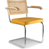 Buy Dining Chair with Armrests - Velvet Upholstery - Wood & Rattan - Wanda Dark green 60457 - in the UK