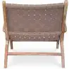 Buy Armchair with Armrests - Boho Bali Design Armchair - Wood and Leather - Grau Brown 60466 - in the UK