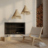 Buy Armchair, Bali Boho Style, Linen and Teak Wood  - Grau Beige 60470 in the United Kingdom