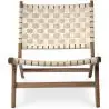 Buy Handcrafted Armchair with Boho Bali Design in Wood and Linen - Grau Beige 60470 in the United Kingdom