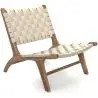 Buy Handcrafted Armchair with Boho Bali Design in Wood and Linen - Grau Beige 60470 - in the UK