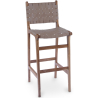 Buy Bar stool with backrest, Bali Boho Style, Leather and Teak Wood - Grau Brown 60471 - in the UK