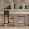 Buy Bar Stool in Bali Boho Style, Leather and Teak Wood - Grau Brown 60472 with a guarantee