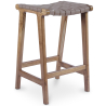 Buy Bar Stool in Bali Boho Style, Leather and Teak Wood - Grau Brown 60472 - prices