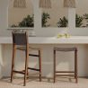 Buy Bar Stool in Bali Boho Style, Leather and Teak Wood - Grau Brown 60472 in the United Kingdom
