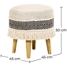 Buy Pouffe Stool in Boho Bali Style, Wood and Cotton - Joan Bali Black 60263 in the United Kingdom
