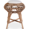 Buy Low Round Stool in Boho Bali Design, Rattan and Canvas - Yuva White 60284 - prices
