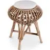 Buy Low Round Stool in Boho Bali Design, Rattan and Canvas - Yuva White 60284 - in the UK