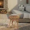 Buy Low Round Stool in Boho Bali Design, Rattan and Canvas - Yuva White 60284 - in the UK