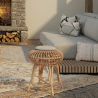 Buy Low Round Stool in Boho Bali Design, Rattan and Canvas - Yuva White 60284 - in the UK
