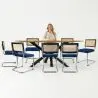 Buy Pack Industrial Wooden Table (200cm) & 8 Rattan and Velvet Mesh Chairs - Jenka Dark blue 60594 at MyFaktory