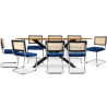 Buy Pack Industrial Wooden Table (220cm) & 8 Rattan and Velvet Mesh Chairs - Jenka Dark blue 60597 - prices