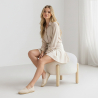 Buy Round Boucle Upholstered Pouf with Natural Wood Legs - Merv White 61251 at MyFaktory