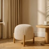 Buy Round Corduroy Upholstered Pouf with Natural Wood Legs - Merv Ivory 61450 in the United Kingdom