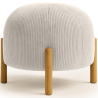 Buy Round Corduroy Upholstered Pouf with Natural Wood Legs - Merv Ivory 61450 - in the UK
