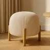 Buy Round Corduroy Upholstered Pouf with Natural Wood Legs - Merv Ivory 61450 - prices