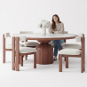 Buy Set Dining Table Round with 6 Wooden Chairs - Minimalist Design - Poler Walnut 61551 at MyFaktory