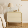 Buy Modern Scandi nightstand covered in faux leather with 2 drawers and natural wood legs - Barel Cream 61796 - prices