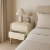 Buy Modern Scandi nightstand covered in faux leather with 2 drawers and natural wood legs - Barel Cream 61796 in the United Kingdom