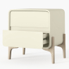 Buy Modern Scandi nightstand covered in faux leather with 2 drawers and natural wood legs - Barel Cream 61796 - in the UK