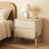 Buy Modern Scandi nightstand covered in faux leather with 2 drawers and natural wood legs - Barel Cream 61796 home delivery