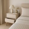 Buy Modern Scandi nightstand covered in faux leather with 2 drawers and natural wood legs - Barel Cream 61796 with a guarantee
