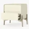 Buy Modern Scandi nightstand covered in faux leather with 2 drawers and natural wood legs - Barel Cream 61796 in the United Kingdom