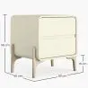 Buy Modern Scandi nightstand covered in faux leather with 2 drawers and natural wood legs - Barel Cream 61796 - in the UK