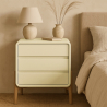 Buy Modern Scandi nightstand covered in faux leather with 3 drawers and natural wood legs - Barel Cream 61827 with a guarantee