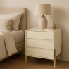 Buy Modern Scandi nightstand covered in faux leather with 3 drawers and natural wood legs - Barel Cream 61827 - prices