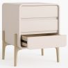 Buy Modern Scandi nightstand covered in faux leather with 3 drawers and natural wood legs - Barel Cream 61827 home delivery