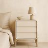 Buy Modern Scandi nightstand covered in faux leather with 3 drawers and natural wood legs - Barel Cream 61827 - prices
