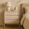 Buy Modern Scandi nightstand covered in faux leather with 3 drawers and natural wood legs - Barel Cream 61827 in the United Kingdom