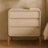 Buy Modern Scandi nightstand covered in faux leather with 3 drawers and natural wood legs - Barel Cream 61827 - in the UK