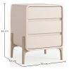 Buy Modern Scandi nightstand covered in faux leather with 3 drawers and natural wood legs - Barel Cream 61827 in the United Kingdom